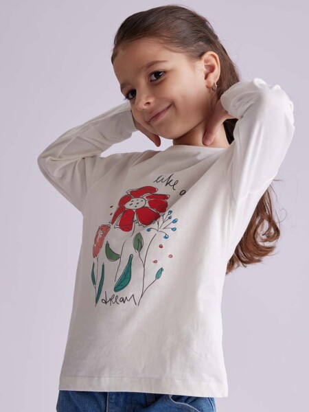 Remera manga larga Flor Blanco
