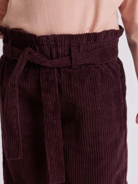 Pantalón ancho con lazo pana Bordo