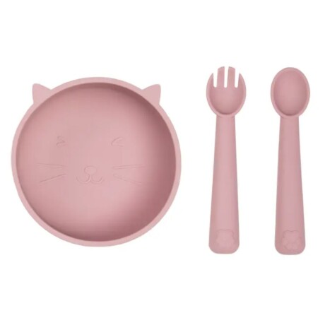 Set De Alimentación De Silicona Carestino Gatito Rosa Malva