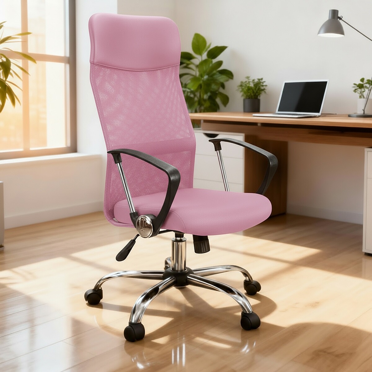 Silla de escritorio Oficina Sillon Ejecutiva Ergonomica giratoria Tela Mesh IMBACK Color Rosa Claro 