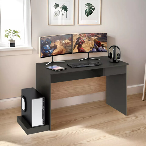 Escritorio gamer con cajón y base para Torre o CPU adaptable Grafito