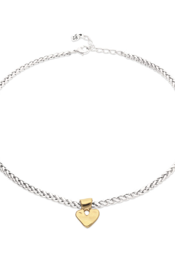 COLLAR DE ALEACIÓN DE METALES BAÑADO EN PLATA DE LEY CON DETALLE DE CORAZÓN BAÑADO EN ORO 18K Colgante