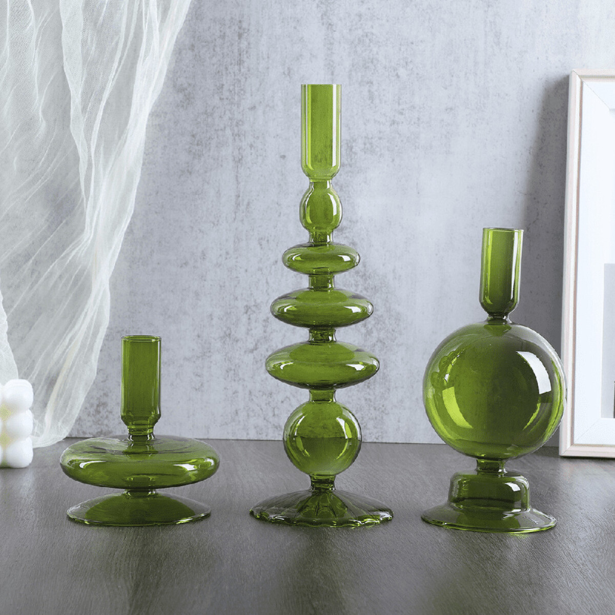 Porta velas de vidrio en colores alto - verde 
