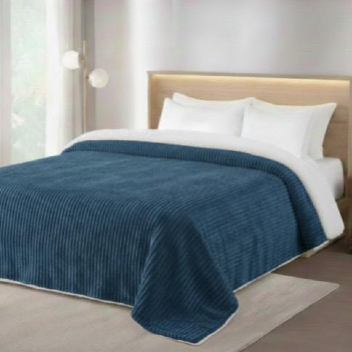 Acolchado QUEEN Corderito Sherpa Cotton Flor – Calidez, estilo y confort - TURQUESA RAYA 