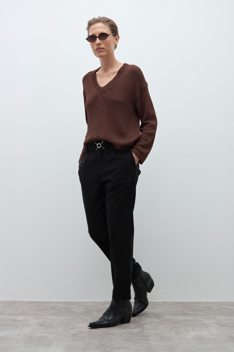 Sweater cinta escote V - chocolate 