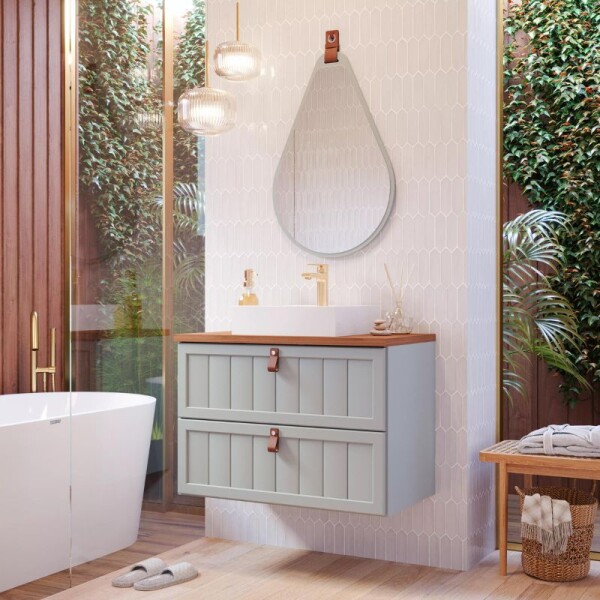 MUEBLE DE BAÑO SUSPENDIDO 80 CM CON BACHA - PISTACHO/FREIJO MUEBLE DE BAÑO SUSPENDIDO 80 CM CON BACHA - PISTACHO/FREIJO