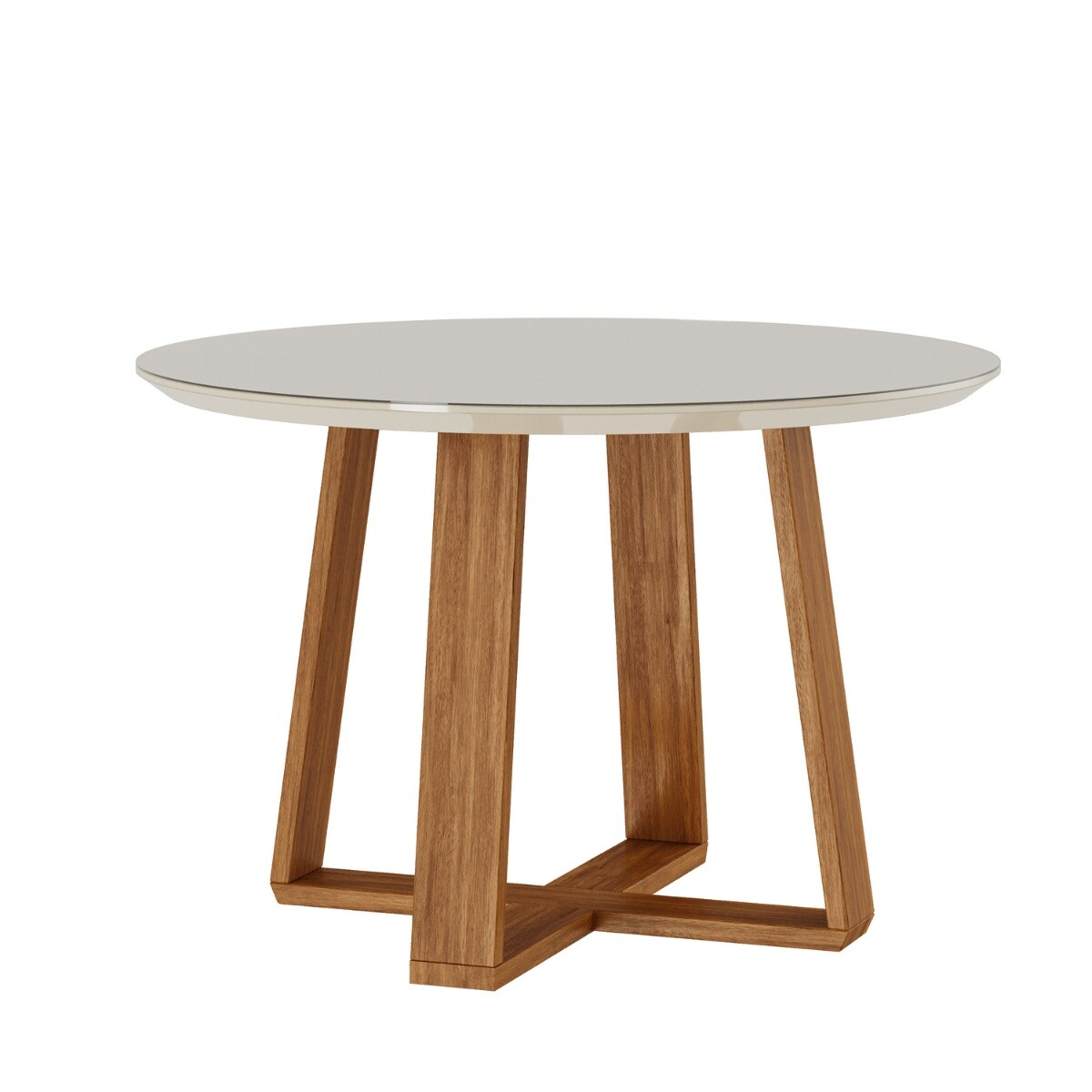 Mesa de Comedor Wood - Redonda con Vidrio - 99 - Off White y Natural 