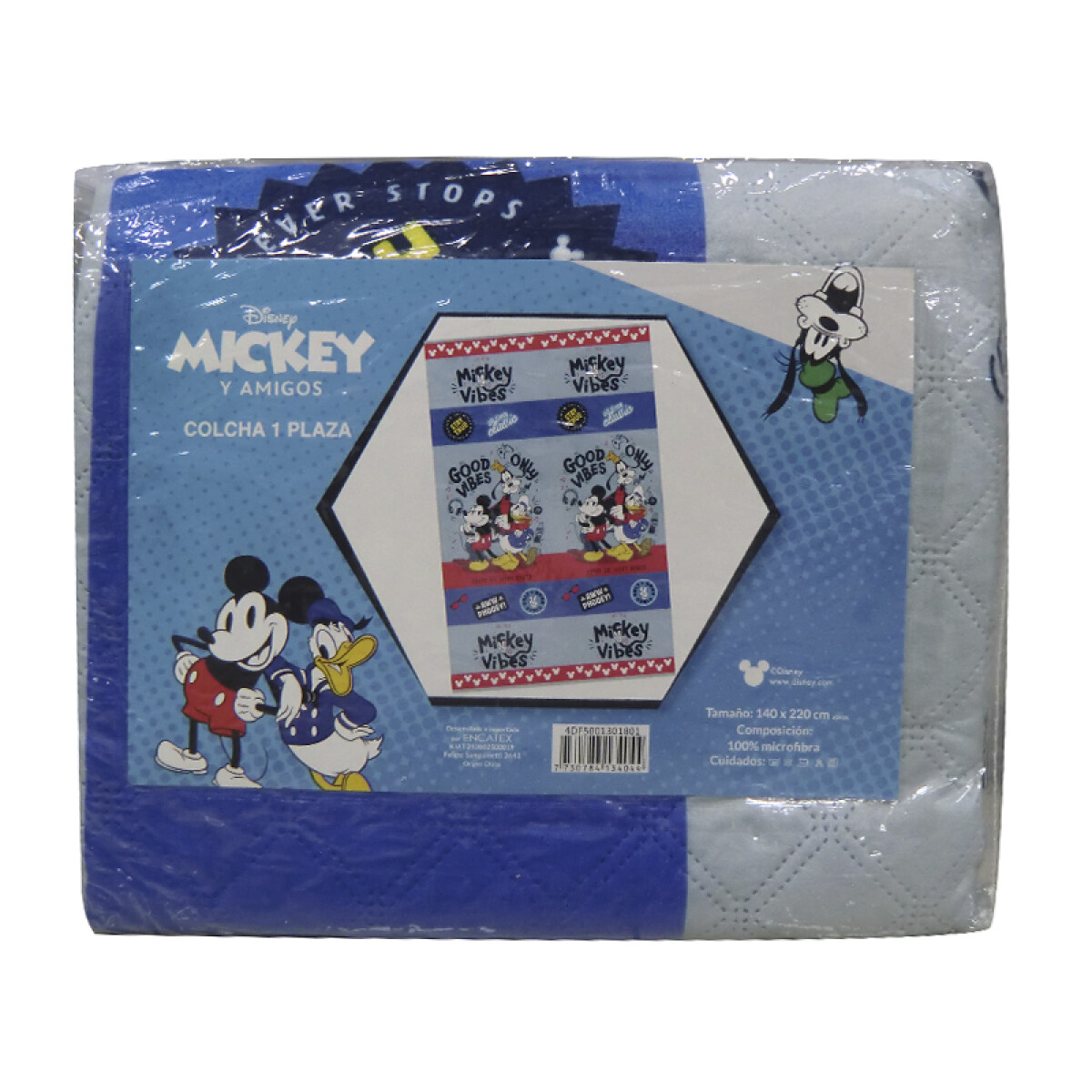 Colcha Infantil Mickey y Minnie 1 Plaza 100% Microfibra - Mickey Gris 
