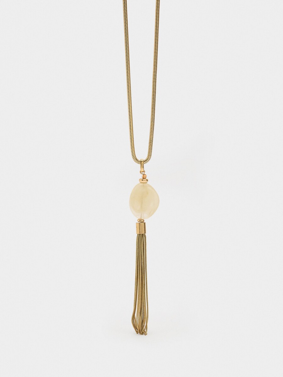 Collar Largo Con Colgante De Flecos beige