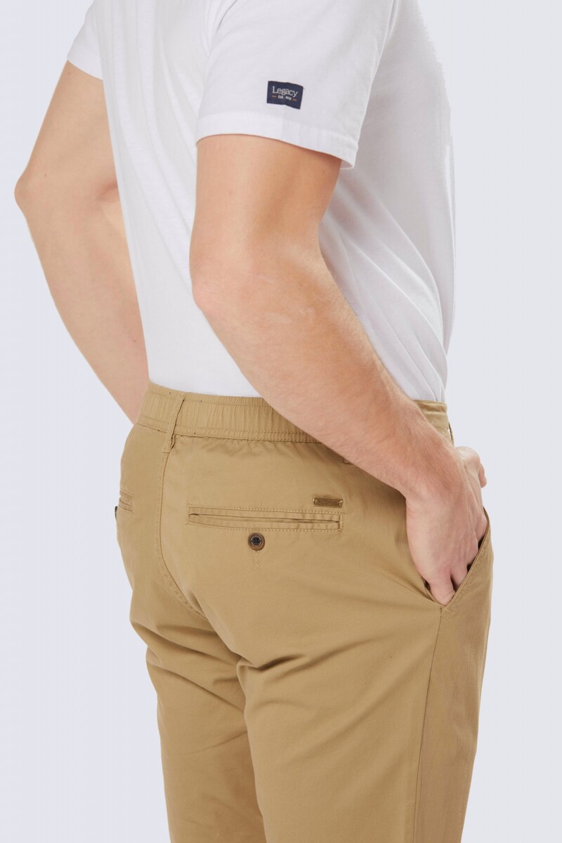 PANTALÓN CON MEDIA CINTURA ELASTIZADA - Khaki 