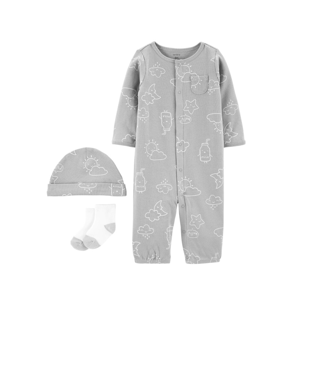 Enterito Carters Con medias y gorro - Primer Muda NB - Milk Gris 