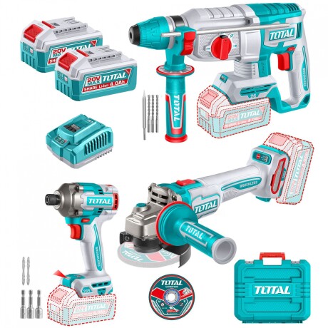 Kit Línea 20v Sin Carbones: Atornillador De Impacto 1/4" + Amoladora 4.1/2" + Rotomartillo, 2 Baterías 4.0Ah Kit Línea 20v Sin Carbones: Atornillador De Impacto 1/4" + Amoladora 4.1/2" + Rotomartillo, 2 Baterías 4.0Ah