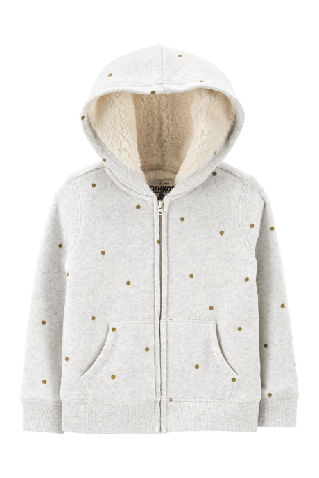 Campera forrada en sherpa, diseño a lunares. Talles 12-24M Sin color
