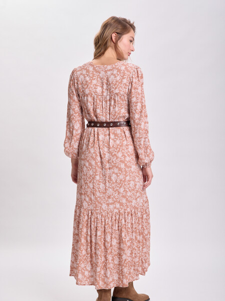 Vestido largo paneles estampa boho Tostado