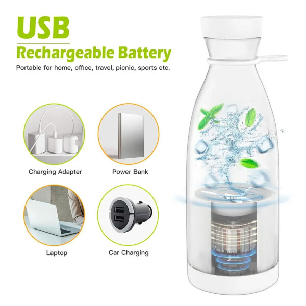 Licuadora Portátil Recargable Botella Con Agarre Usb Jugo Variante Color Blanco
