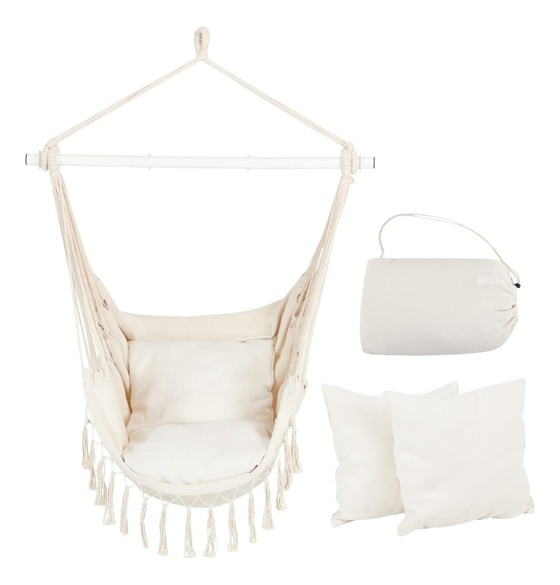 Silla Hamaca Paraguaya C/amohadones Fleco Calidad Premium - Blanco 