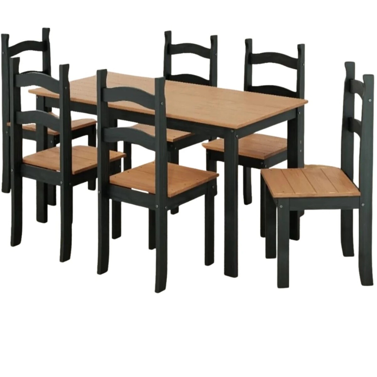 JUEGO DE COMEDOR MESA Y 6 SILLAS EN MADERA MACIZA - NEGRO 