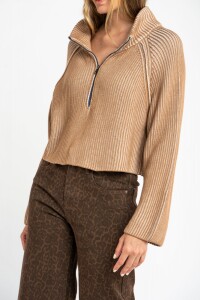 Sweater Algodón Cierre Camel