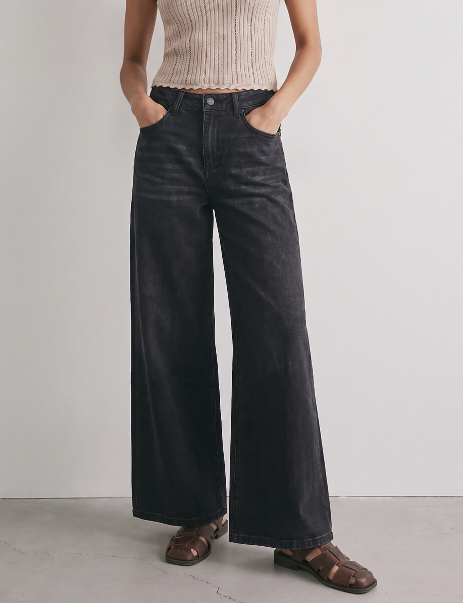 Jean Wide Leg Con Encaje - Negro 