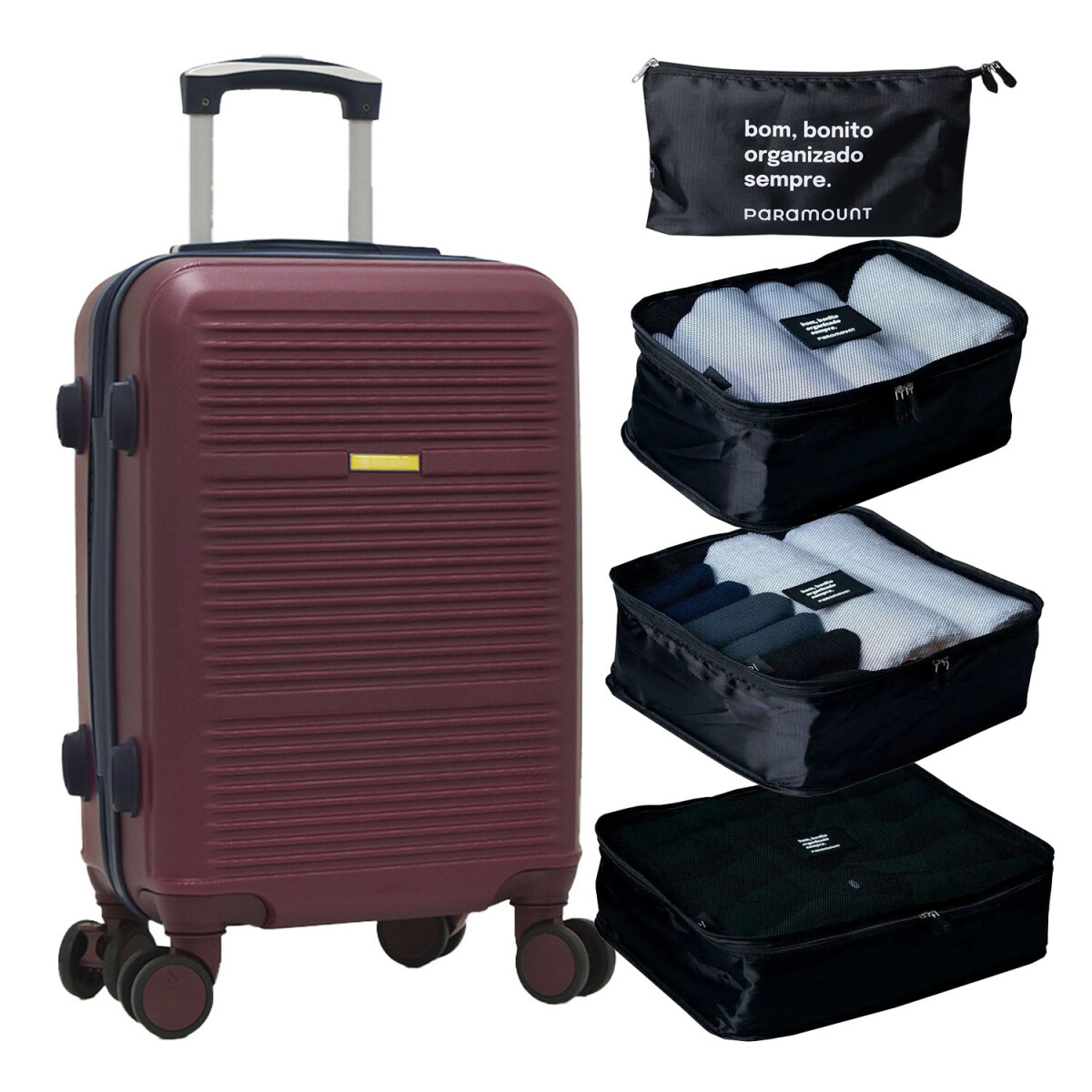Set Viaje de Valija Rígida Grande + 4 Organizadores Equipaje - Bordó 