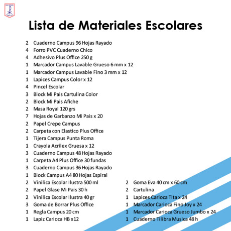 Lista de Materiales Escolares Colegio San Miguel - 2º Escuela Lista de Materiales Escolares Colegio San Miguel - 2º Escuela