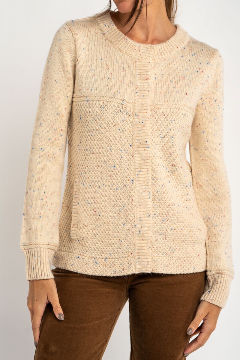 Cardigan Broches Bouttonne Beige Melange