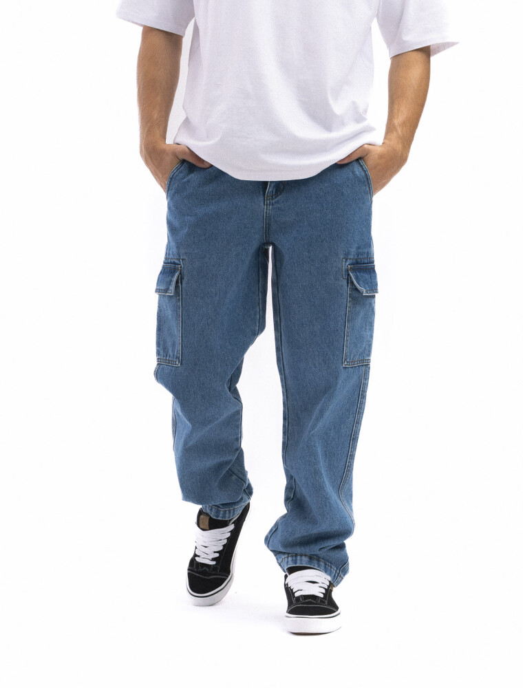 Jean Cargo Overzise Celeste