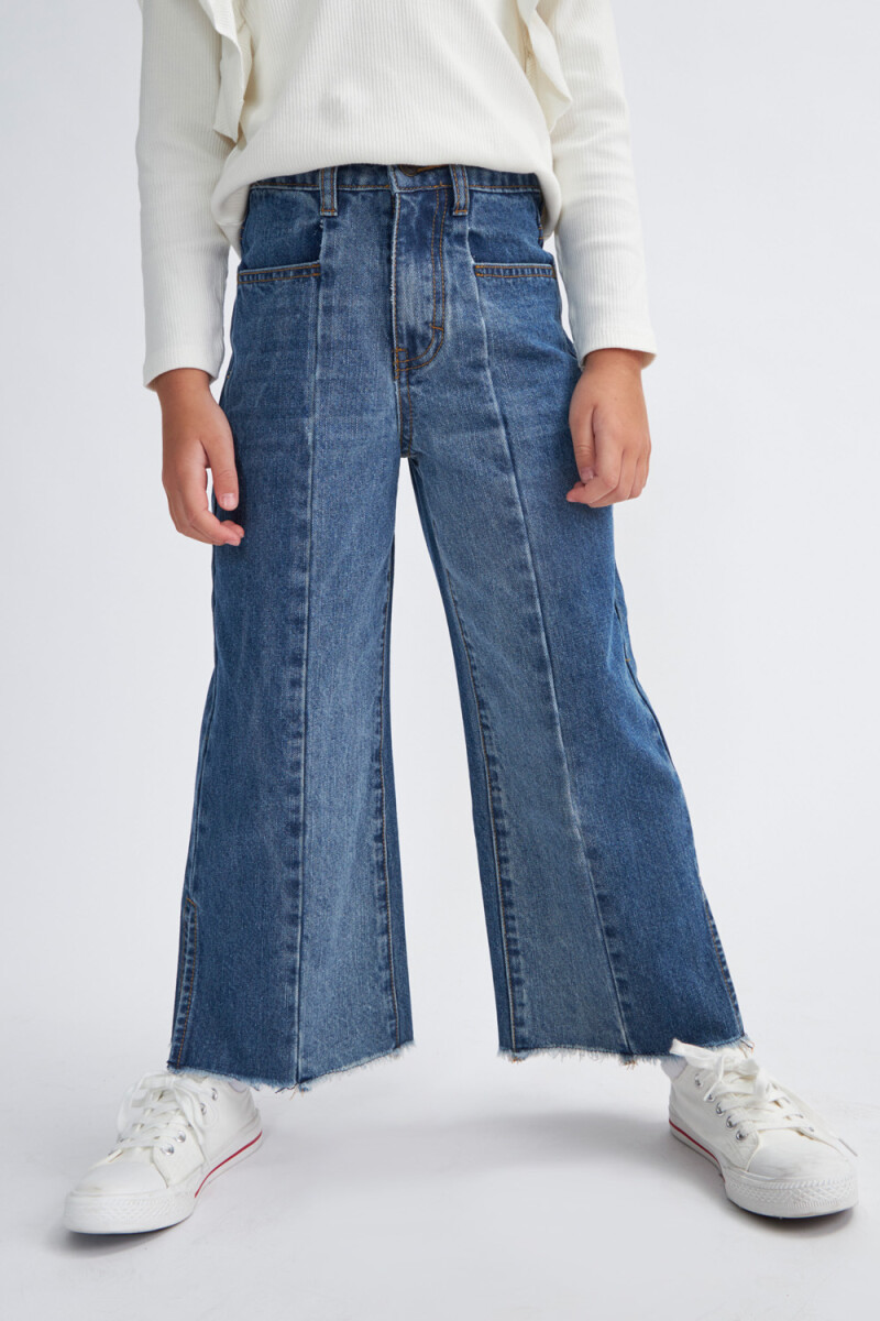 Pantalón oxford de jean combinado Azul Oscuro