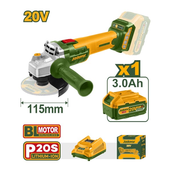 Amoladora Angular 4-1/2" a Batería Jadever Con Cargador Y Batería Amoladora Angular 4-1/2" a Batería Jadever Con Cargador Y Batería