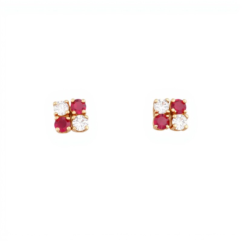 Caravanas Mosaico Rubí de oro- Oro bajo - Rubí y zirconias- CA8128 conpiedra