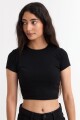 Remera m/c acanalada cuello a la base NEGRO
