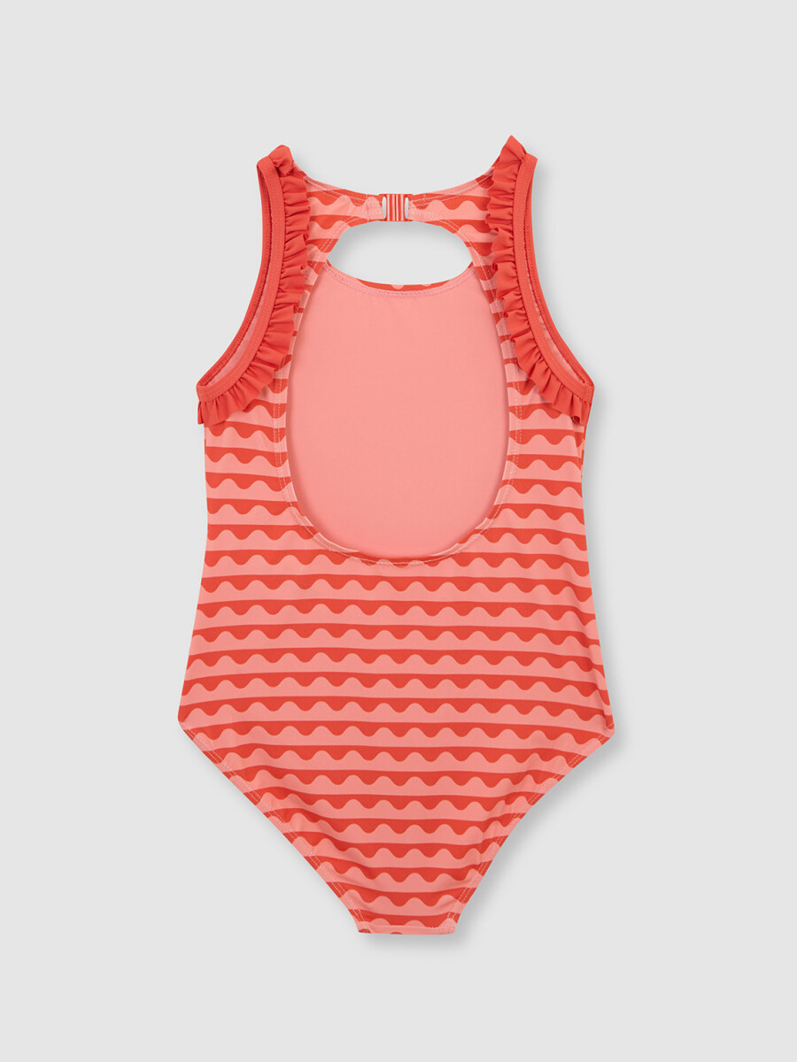 Bañador Estampado De Ondas Con Volantes Naranja