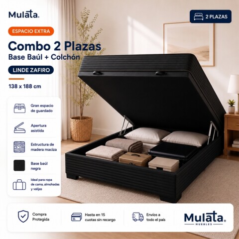 Sommier Baúl 2 Plazas Negro con Colchón Super Mega 138 x 188 Firmeza Media Sommier Baúl 2 Plazas Negro con Colchón Super Mega 138 x 188 Firmeza Media