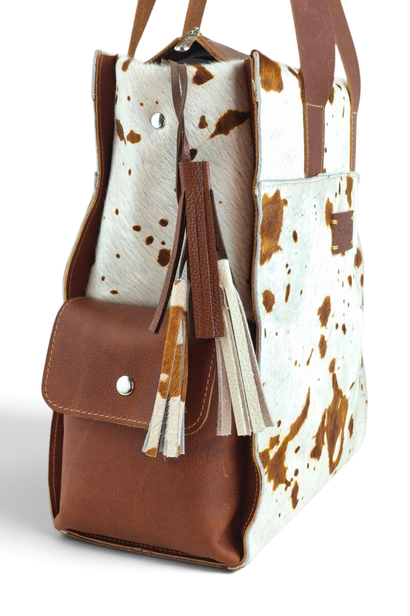 Bolso Tote de Cuero Vacuno y Pelo Natural Marrón