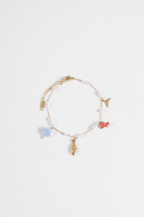 Tobillera cadena dijes de mar acero dorado