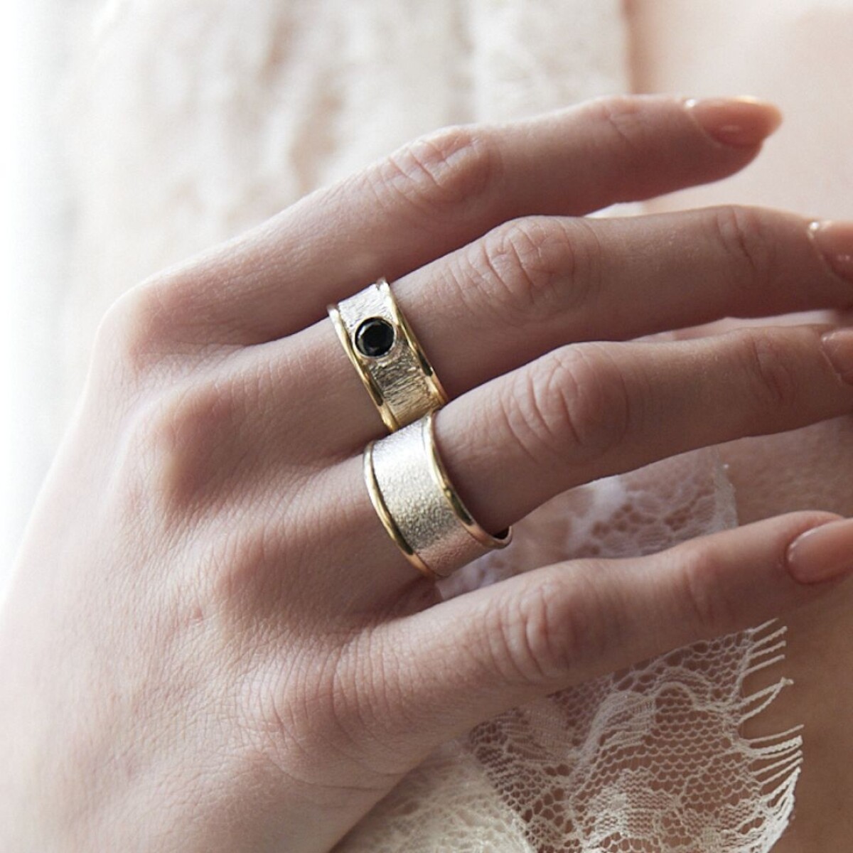 Anillo Positano Black - Plata y Oro 