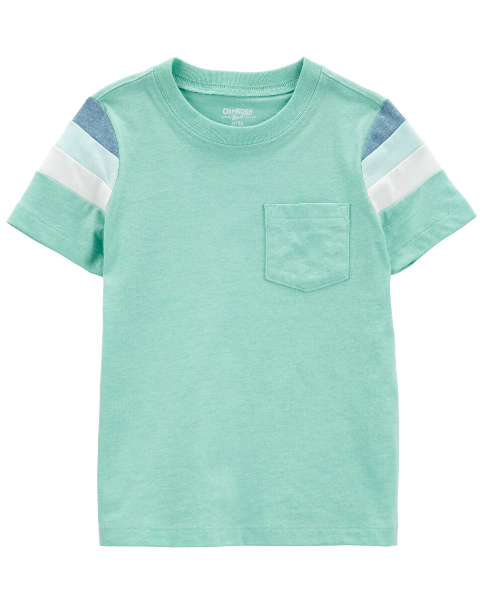 Remera de algodón, manga corta con franjas de colores 
