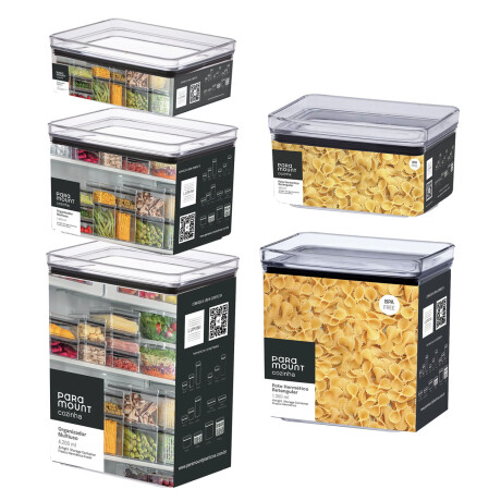 Kit Lumini X5 Frasco Potes Hermético Rectangulares Apilables Transparente