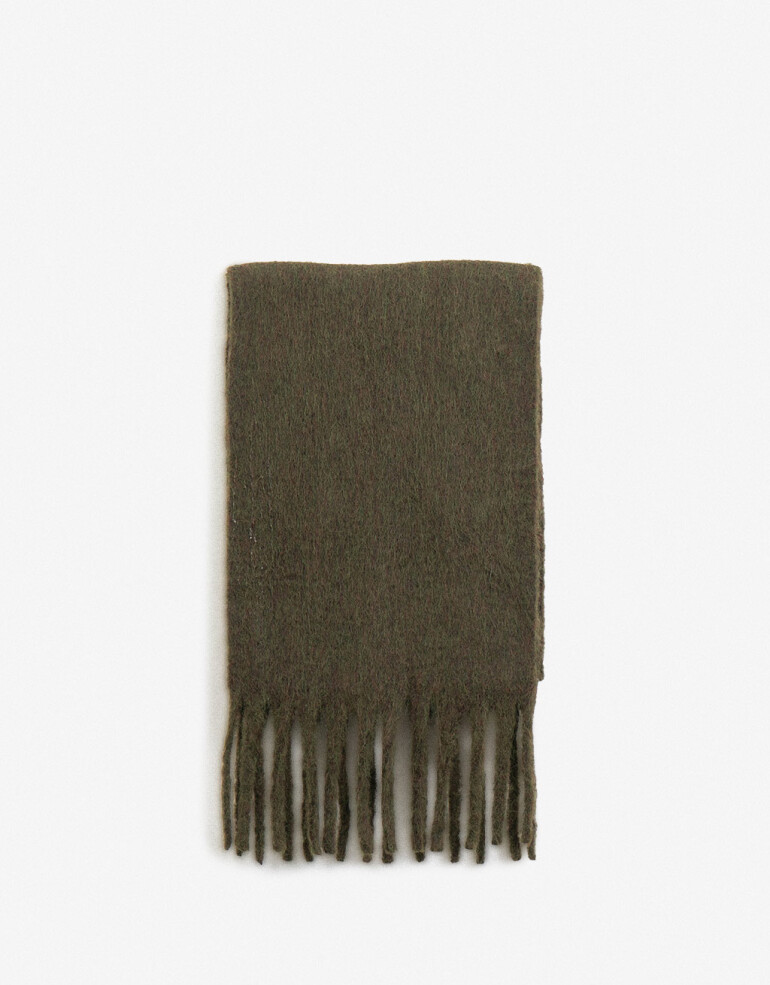Bufandas Bufanda Tejida Con Flecos - Verde Militar