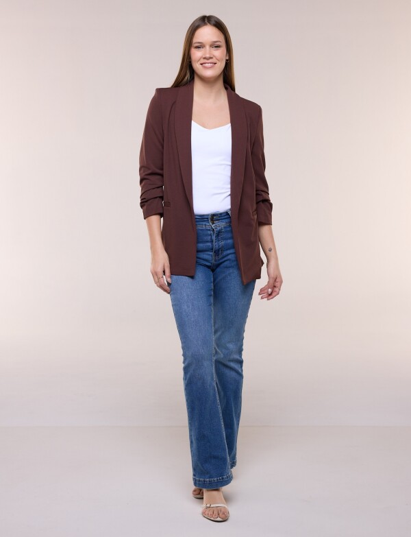 Blazer Crepe Manga Fruncida MARRON