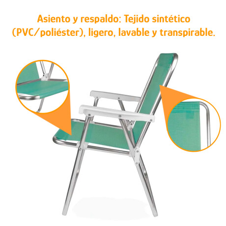 Silla Alta Aluminio Reposera Mor 110 kg Plegable Sannet Verde