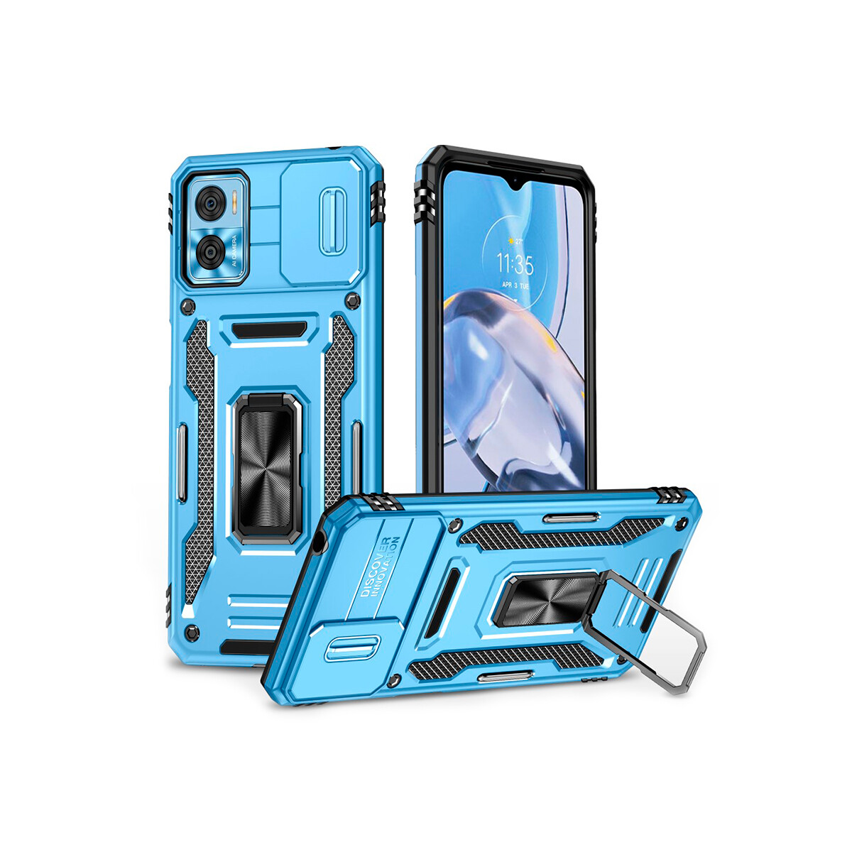 Protector para Motorola Moto E22 con soporte color celeste 