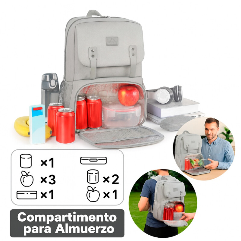 Mochila Lonchera Impermeable Porta Laptop Matein 1161 Gris
