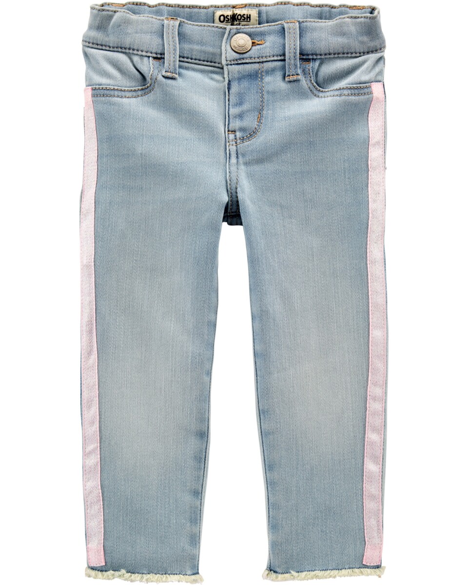 Pantalón de jean elastizado con franja lateral con glitter 