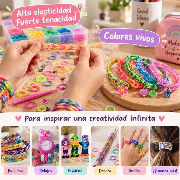 Set Para Hacer Pulseras Gomitas Banditas Brazaletes Niñas Niños Kit 5000 Piezas IMBACK Set Para Hacer Pulseras Gomitas Banditas Brazaletes Niñas Niños Kit 5000 Piezas IMBACK