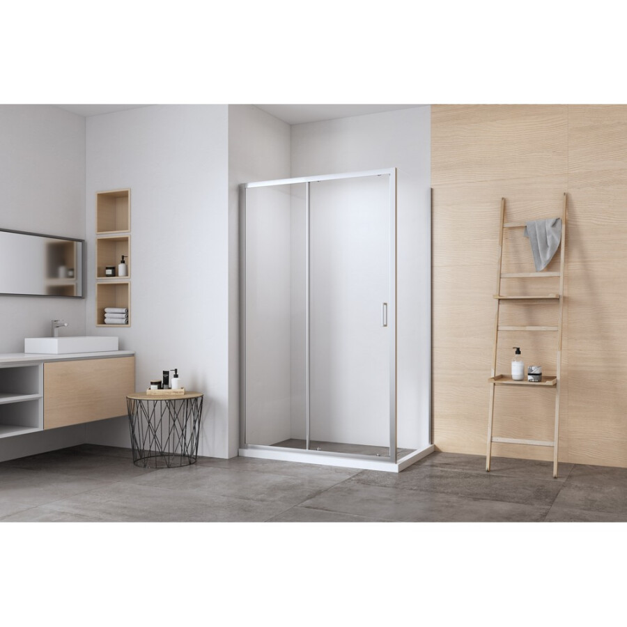 Mampara Esquinera con Puerta Batiente Aluminio Plata Mampara Esquinera con Puerta Batiente Aluminio Plata