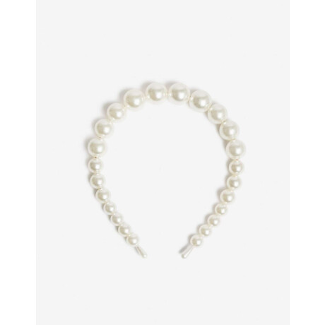 Vincha Rígida De Perlas Bolón Blanco Nacarado/perlado