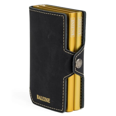Billetera Baleine Double Kansas en Aluminio y Cuero con Protección RFID Golden Black