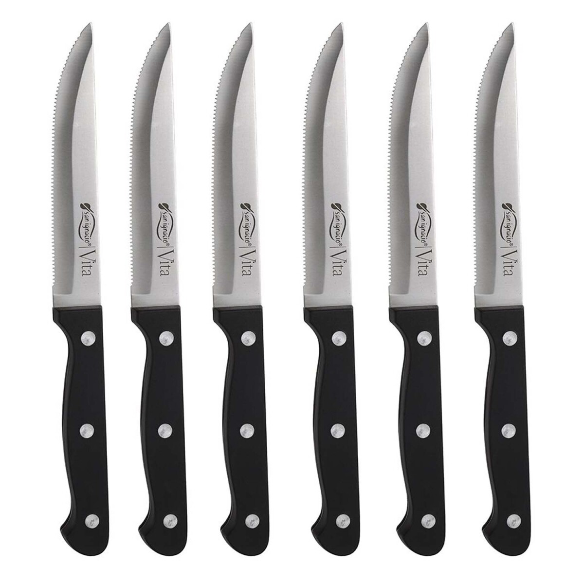 Set X6 Cuchillos Chuleteros Carne Asado en Acero Inoxidable - Negro 