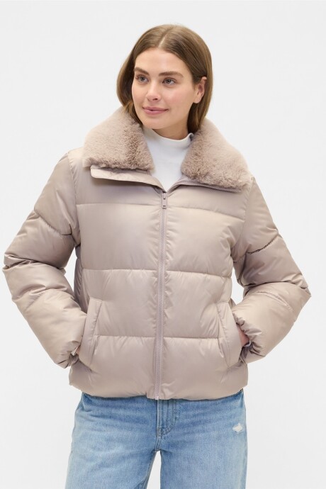 Campera Puffer Corta Con Pelo Sintético Mujer Quail